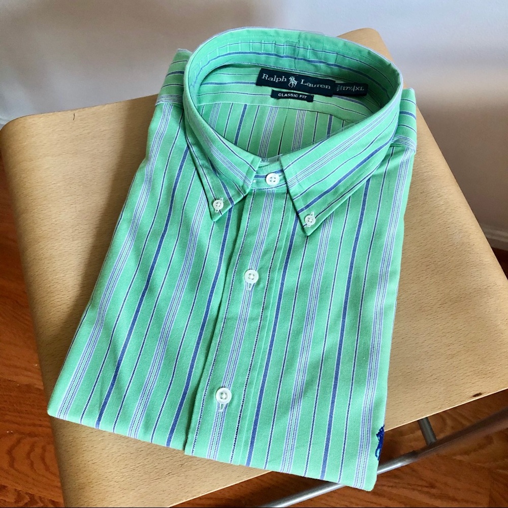 NWT Ralph Lauren Green/Blue Striped Button-Down